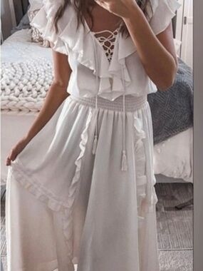 Chelsea & Violet White Ruffled Lace-Up Maxi Dress